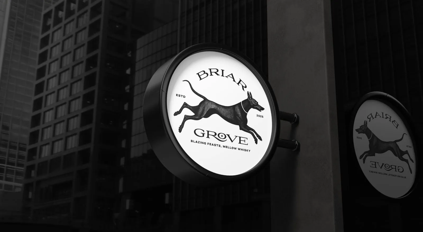 Briar Grove illuminated sign at night