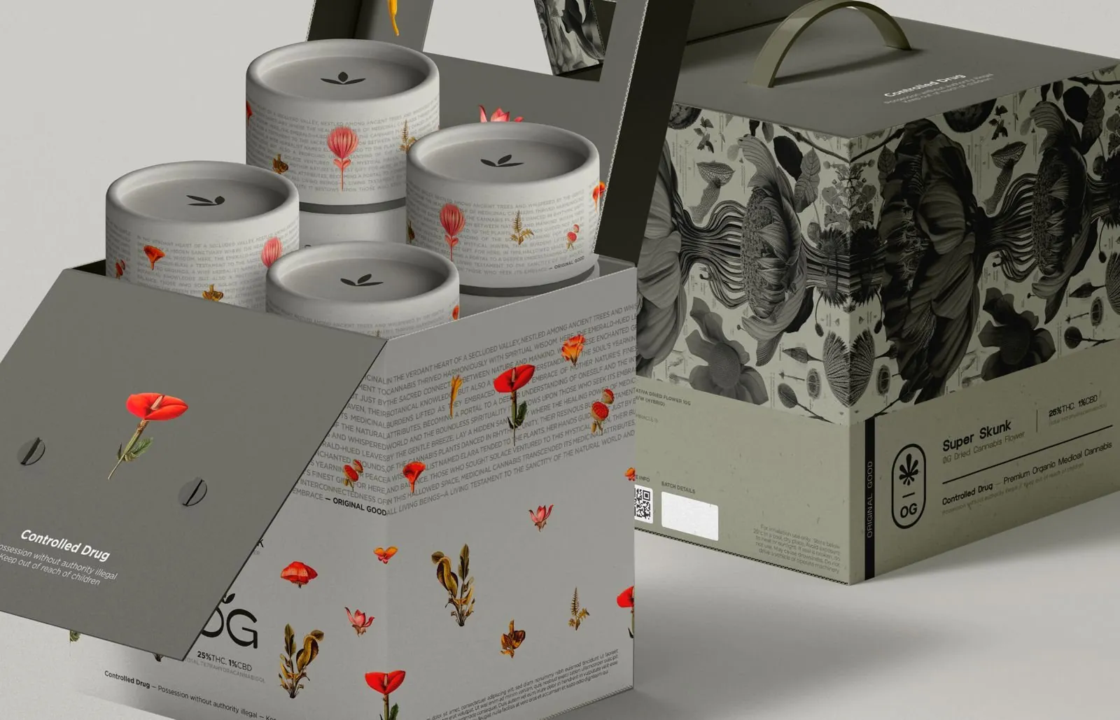 Original Good tubs and carton with botanical pattern
