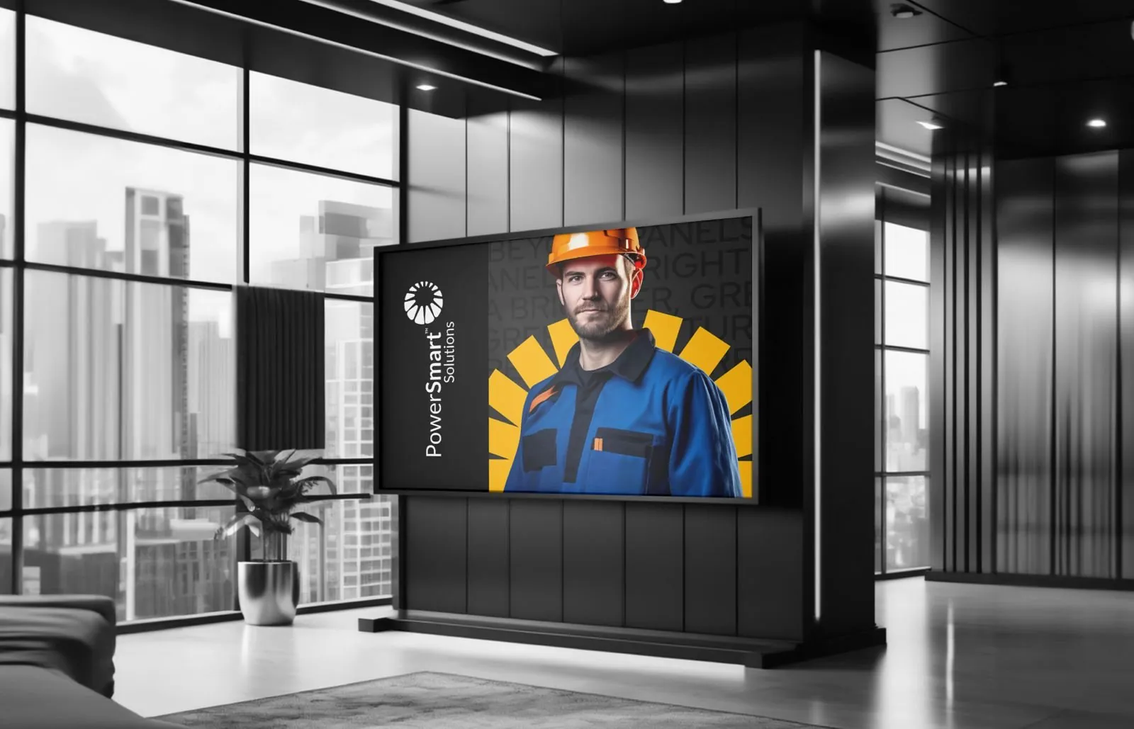 PowerSmart screen in a lobby