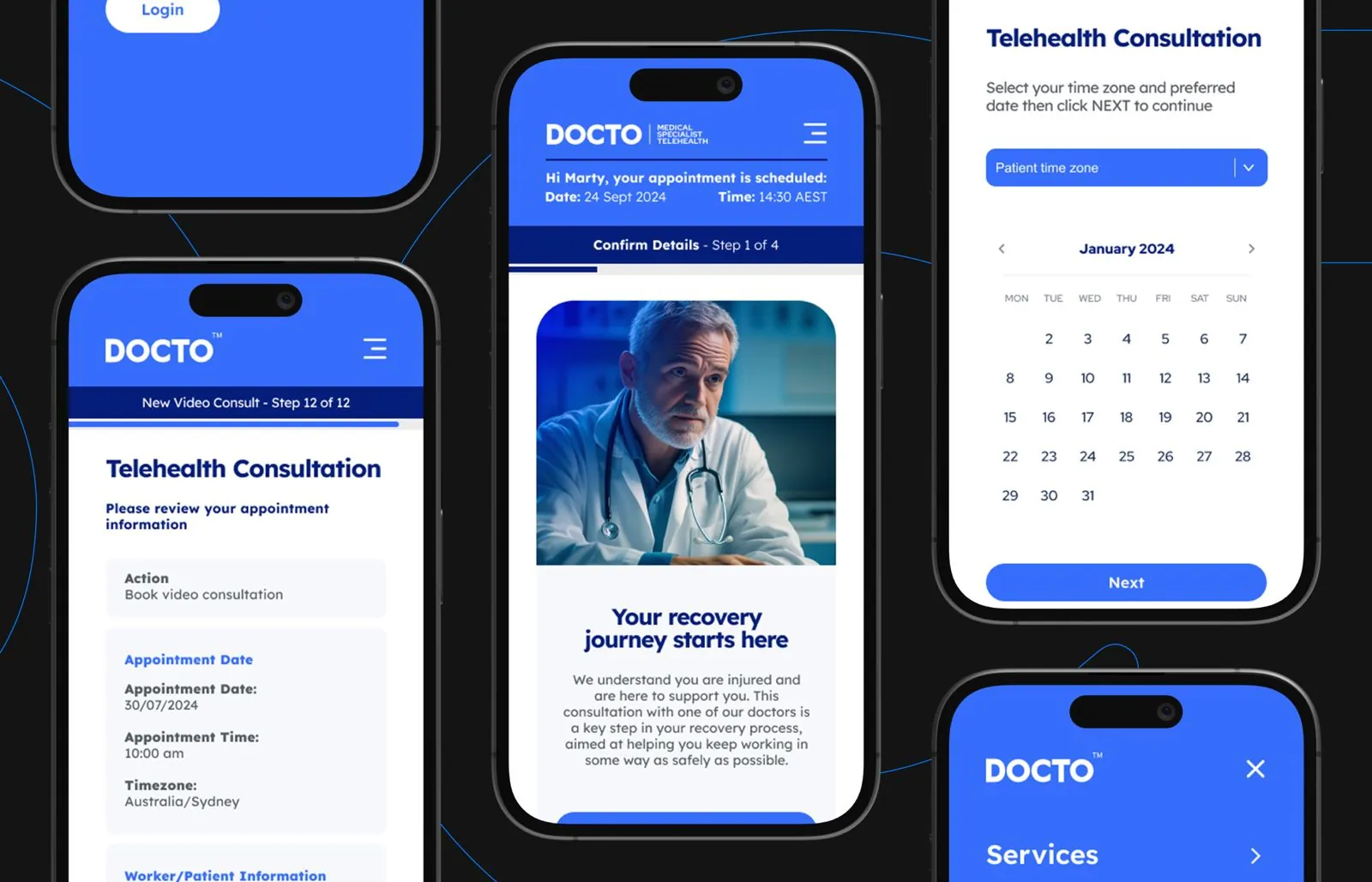Docto booking flow on phones