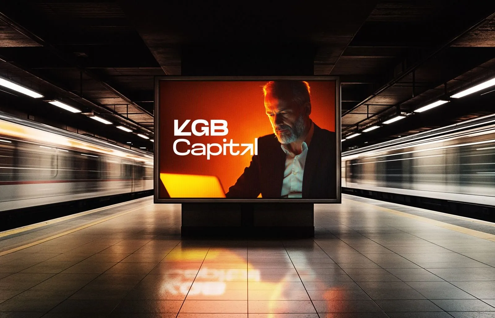 KGB Capital screen in a train station