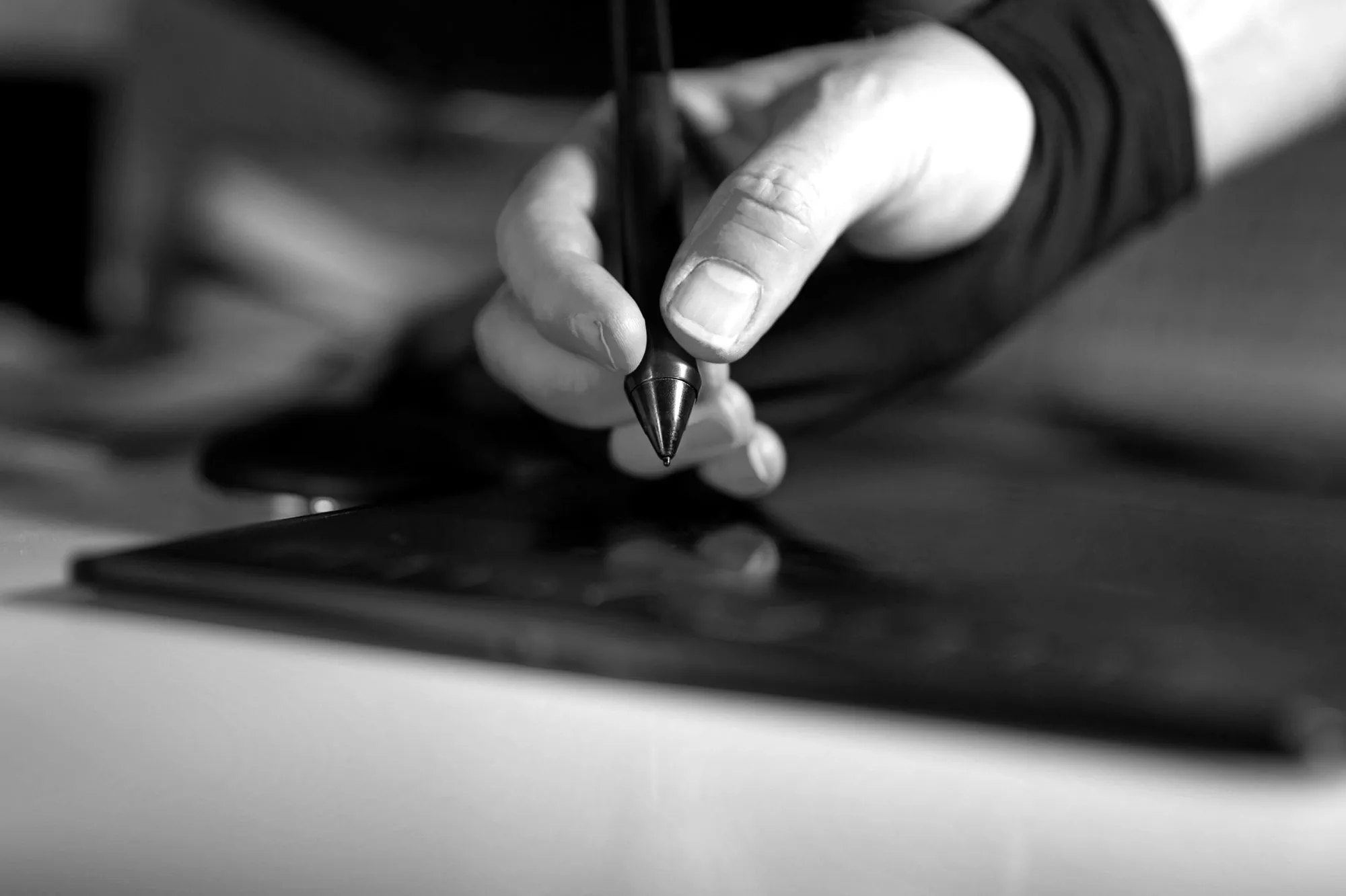 A hand drawing with a stylus on a graphics tablet