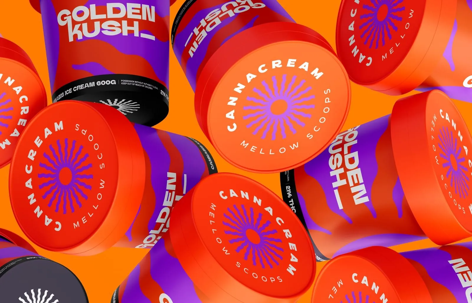 Cannacream tubs and lids scattered together