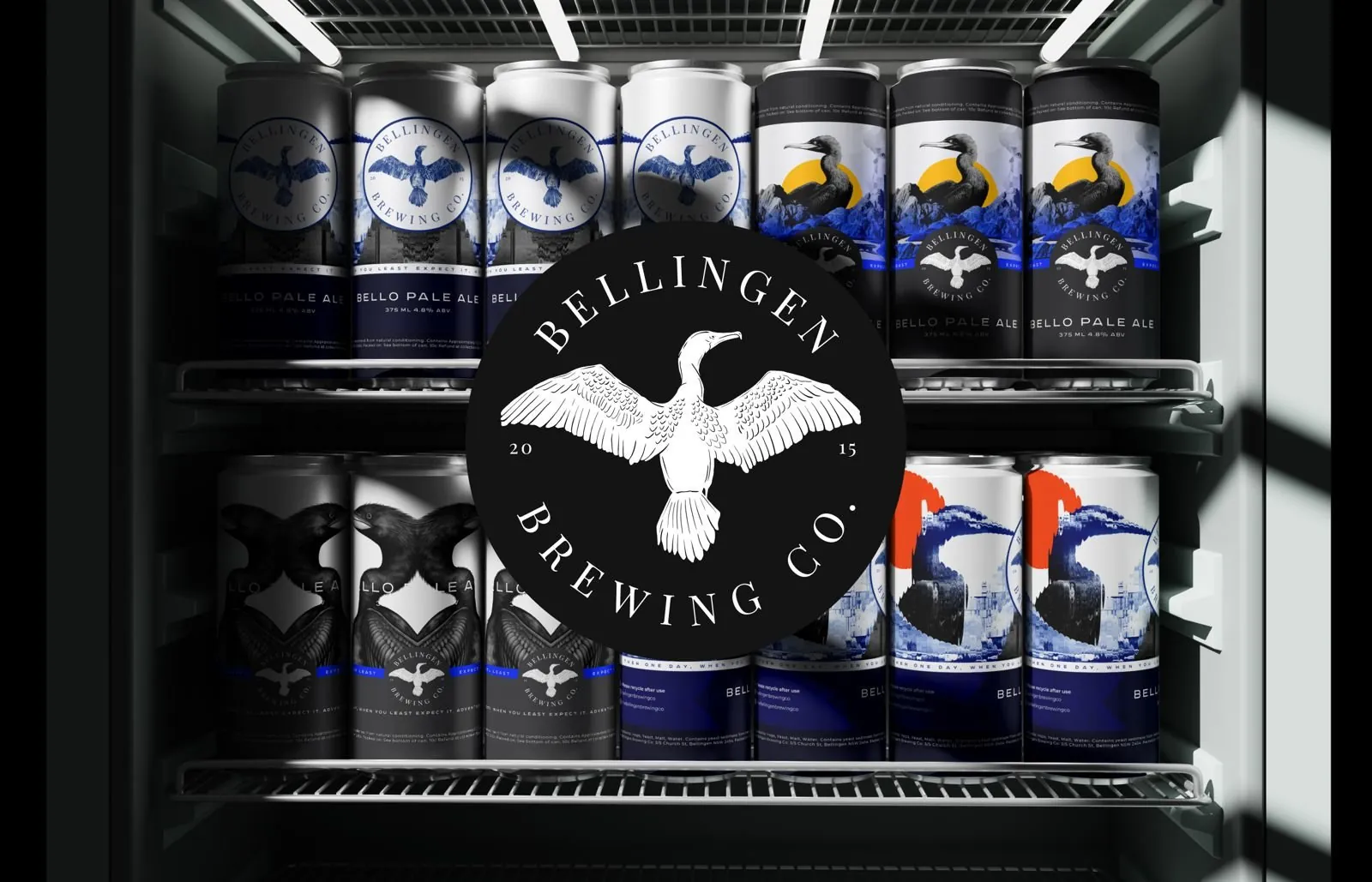 Bellingen Brewing cans in a fridge