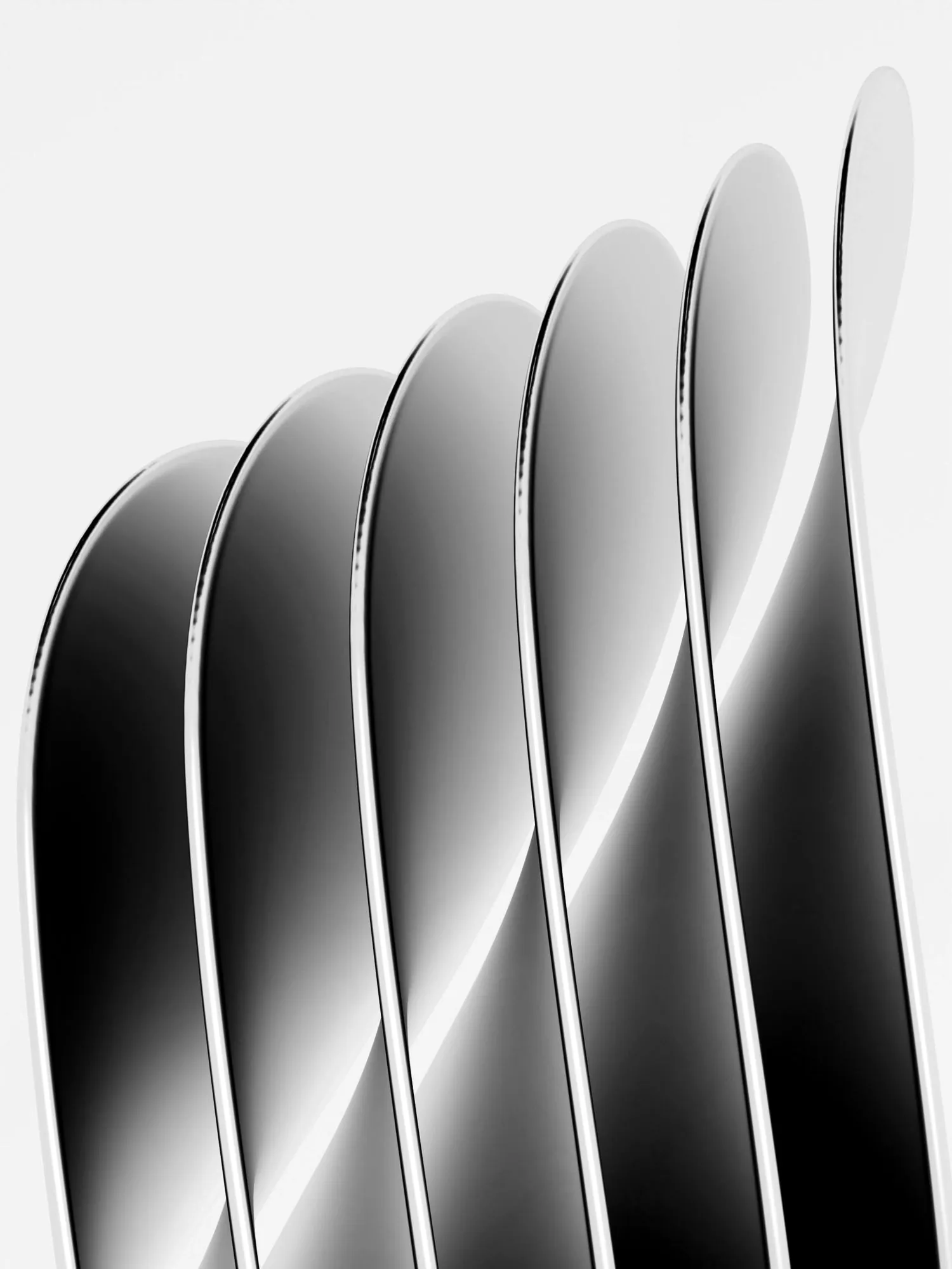 Curved fins rising in a stepped sequence