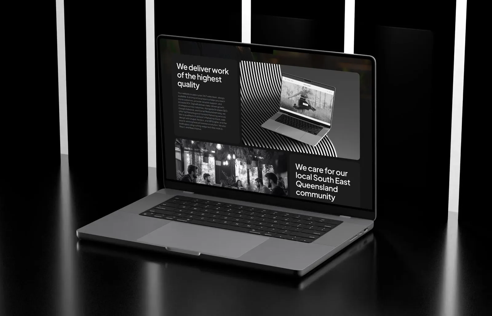 Digital8 website on a laptop in a dark room